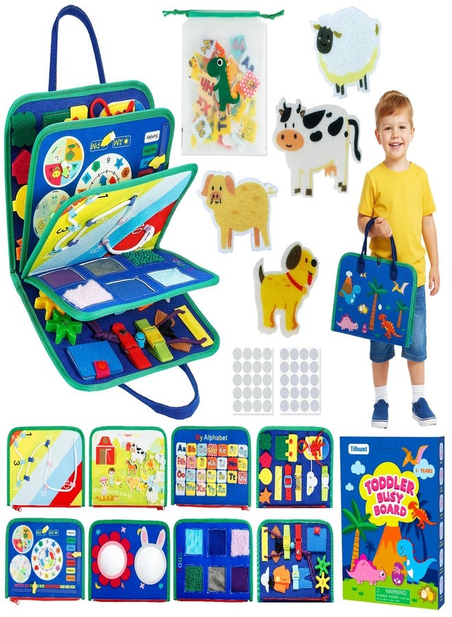 Tilhumt 8 in 1 Busy Book for Toddler 1-3, Montessori Toys for Boy Board Travel Quiet Learning Sensory Toys, Felt Busy Book for Baby Educational Activities Fine Motor Skills, Valentines Party Favors - Image 1